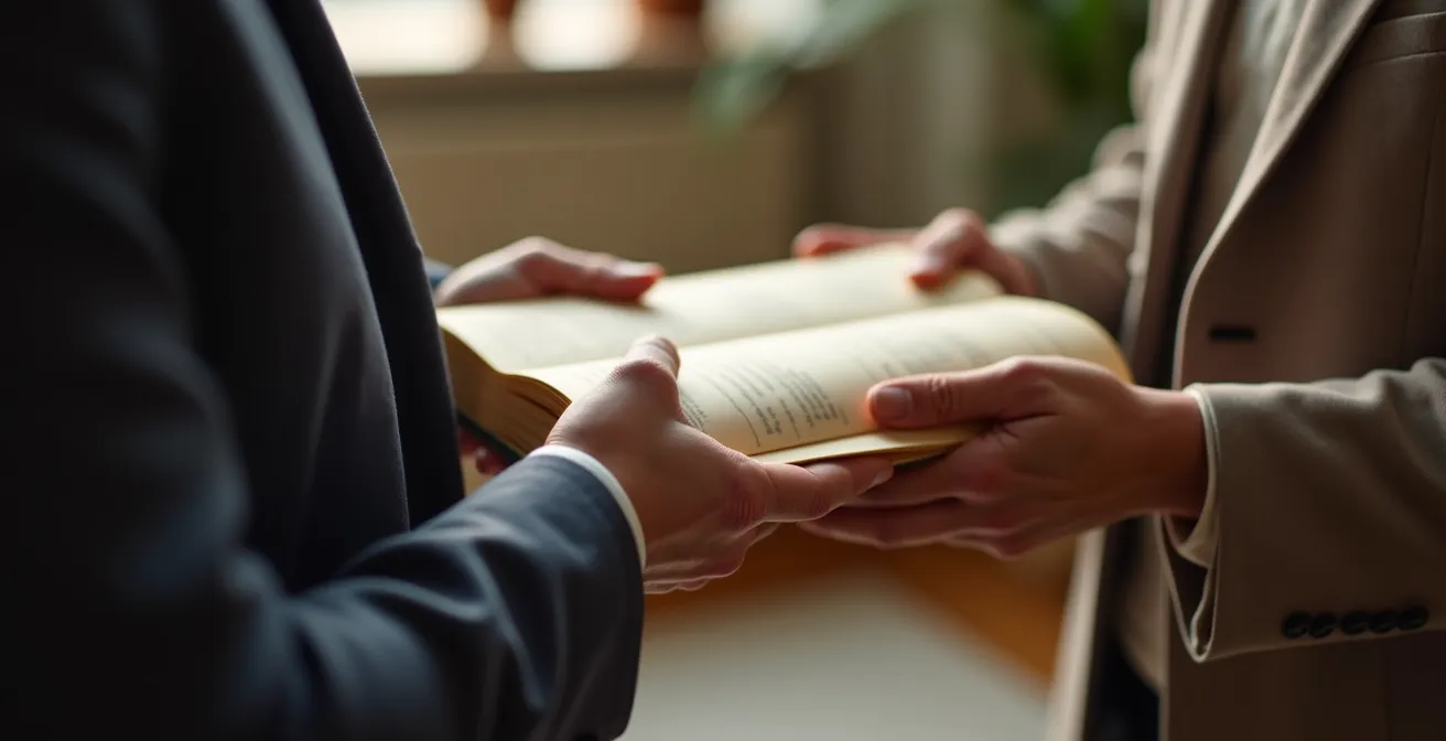 Mains tendant délicatement un manuscrit enveloppé dans du papier de soie