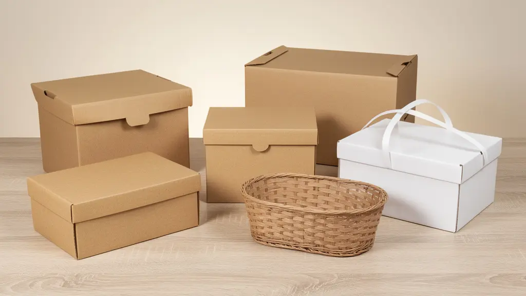 Assortiment de corbeilles carton de différents formats kraft et blanc